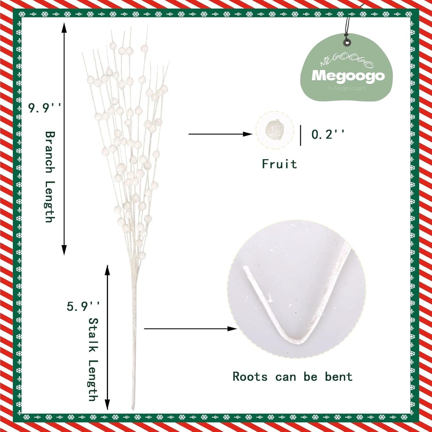 12 PCS White Glitter Berry Picks for Christmas Decor and DIY Wreaths (15.8’’)