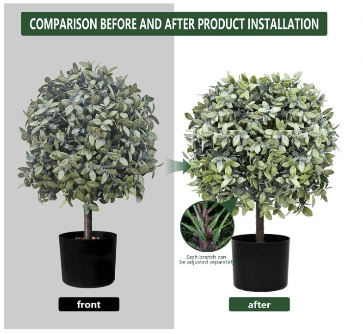 Topiary Trees Artificial Indoor or Outdoor Set of 2 Faux Shrub Plants 23″ T,13″D