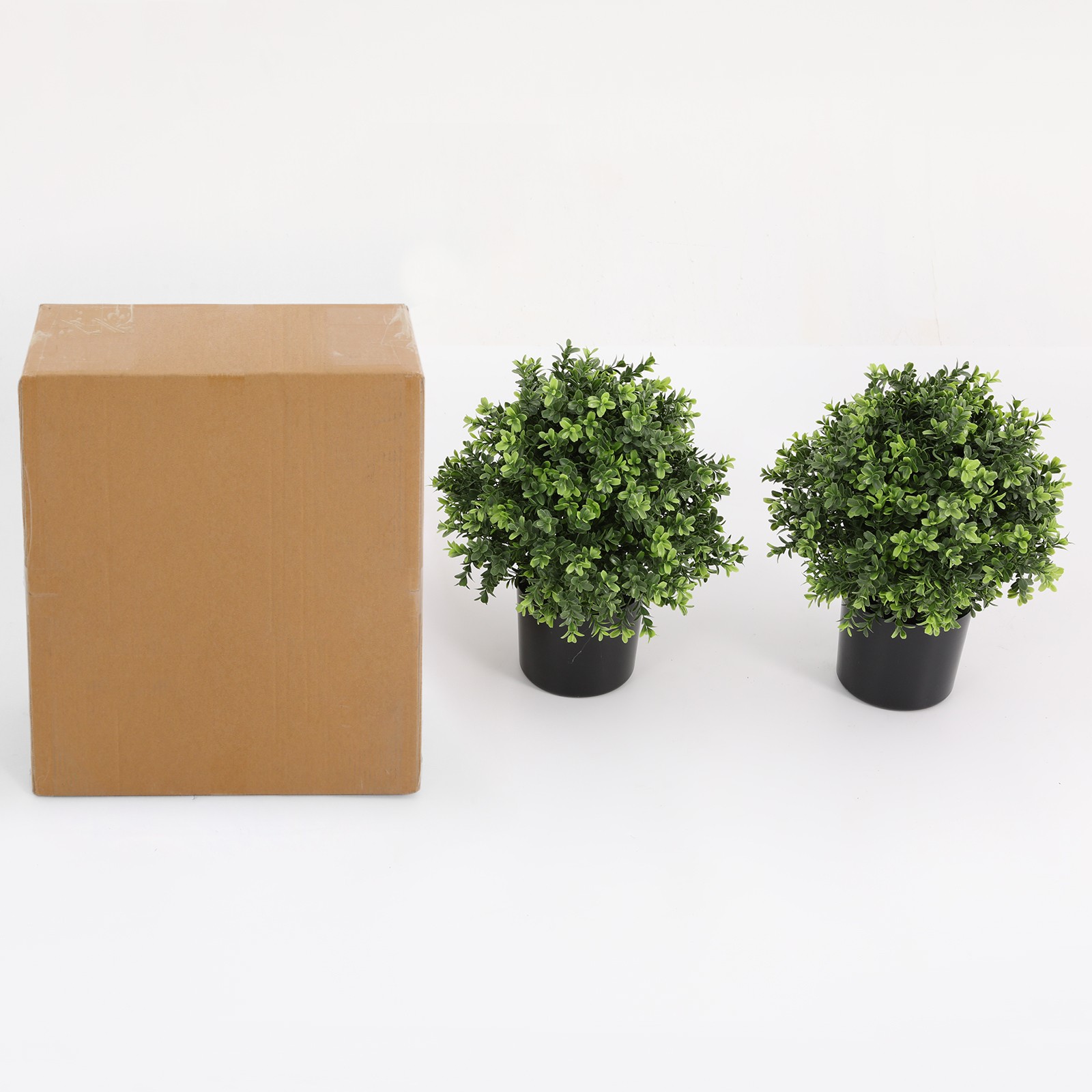 2 pcs 22in Artificial Boxwood Topiary Ball Trees Faux Boxwood Potted Plants
