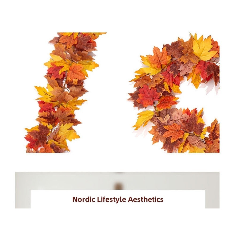 Autumn Decor Vine with Realistic Maple Leaves Faux Silk for Mantel Entryway