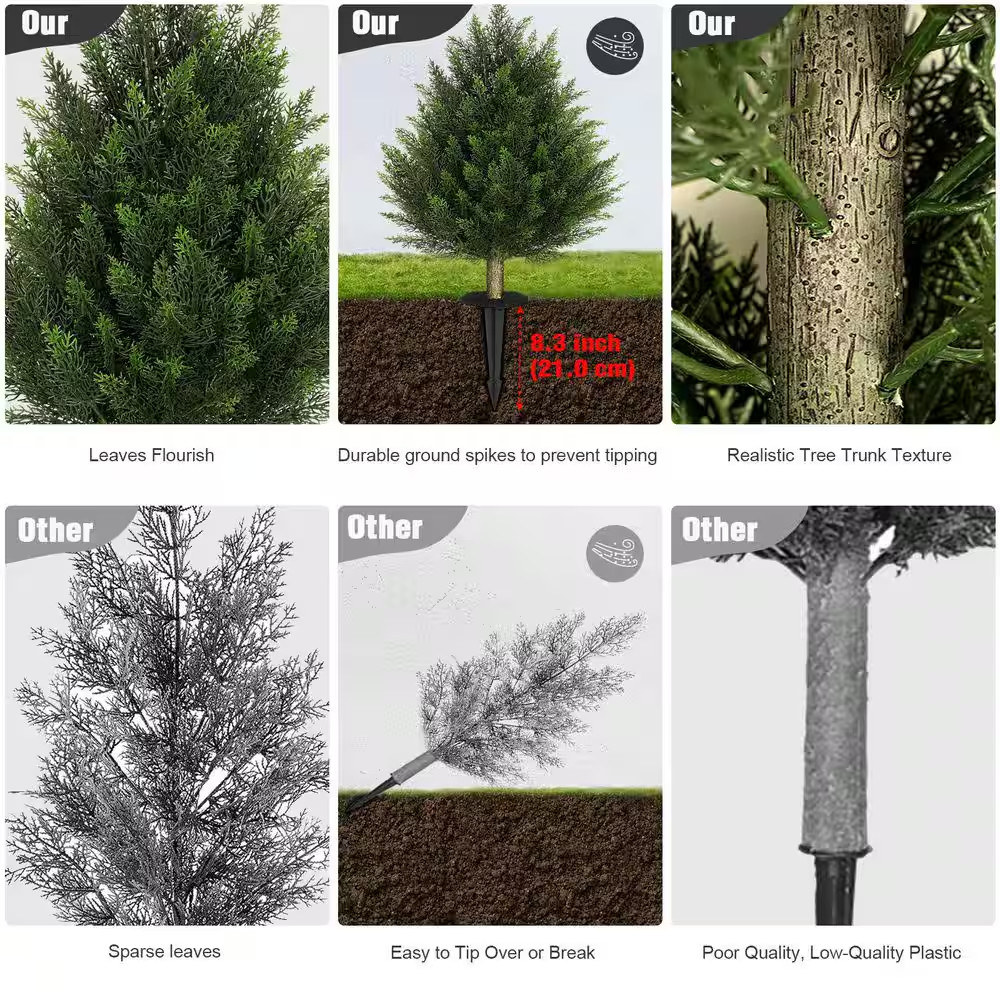 Artificial Cedar Bush Shrubs 2ft Set of 2 Outdoor Indoor UV Resistant Fake Plant