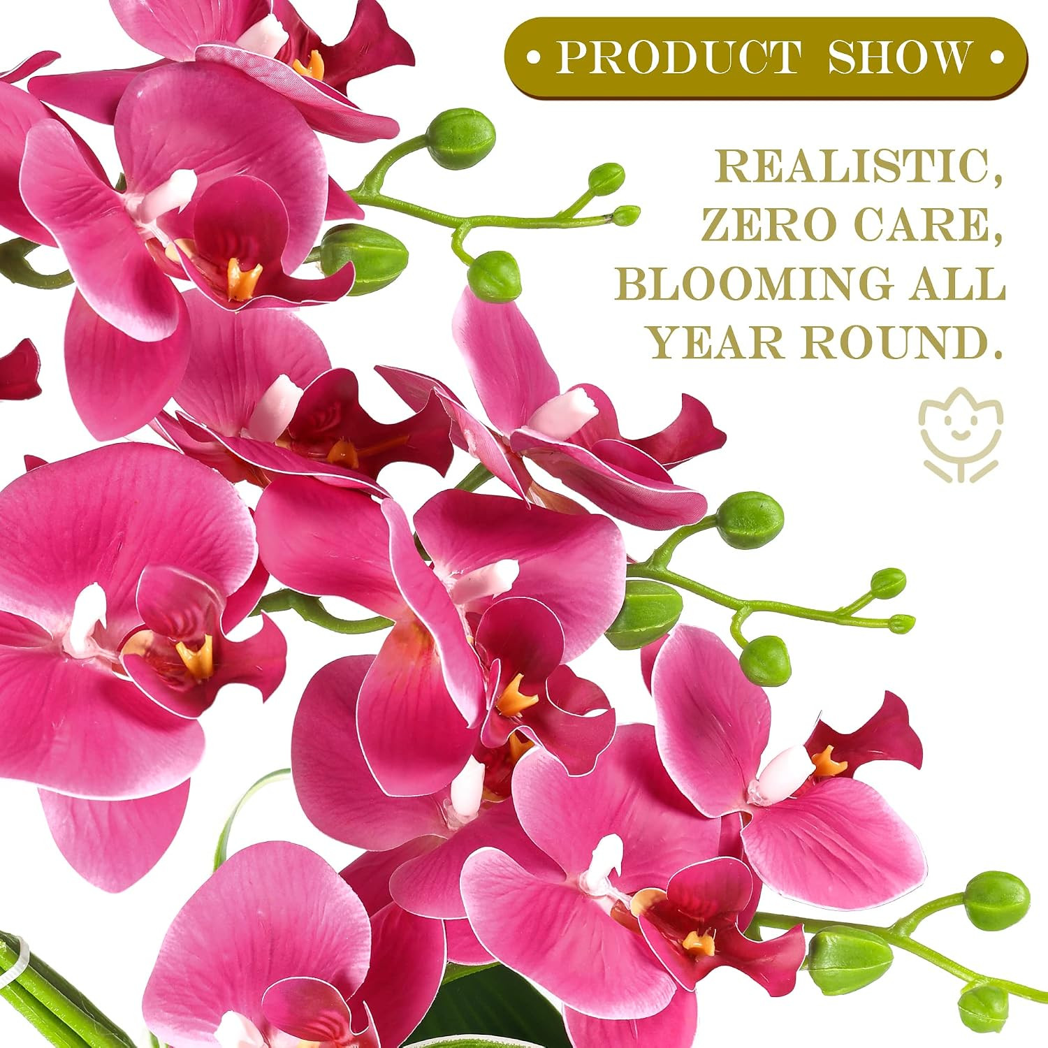 Fuchsia Artificial Orchids in Gold Vase | Elegant Home Decor Plant