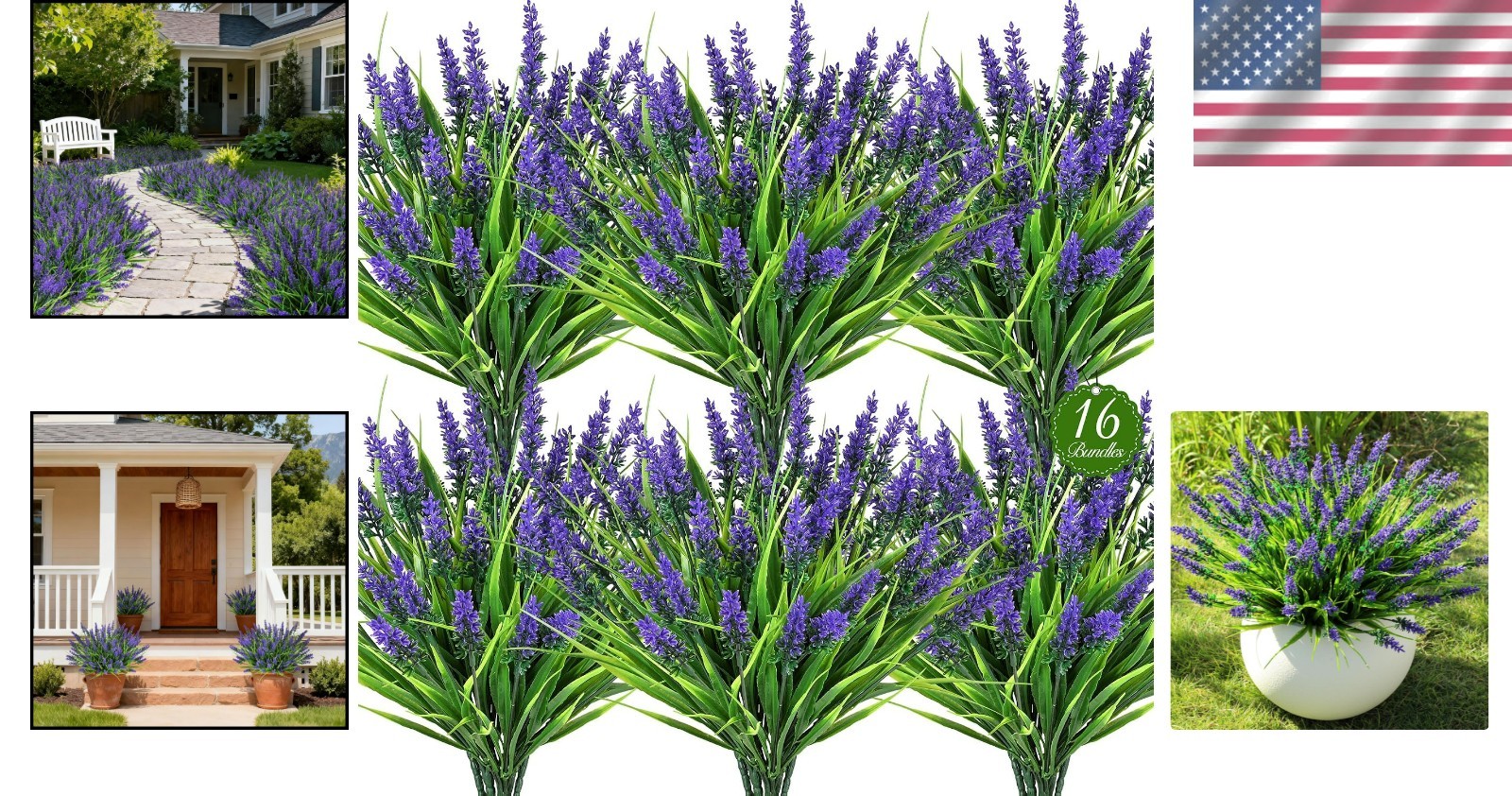 Vibrant 16-Bundle Faux Lavender & Monkey Grass for Elegant Home & Garden Decor