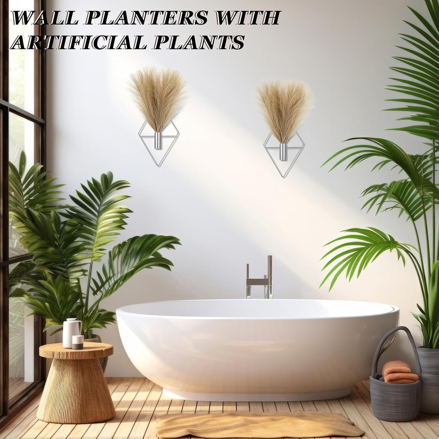 2 Pieces Boho Wall Decor Hanging Planters with Artificial Plants Metal Hangin…