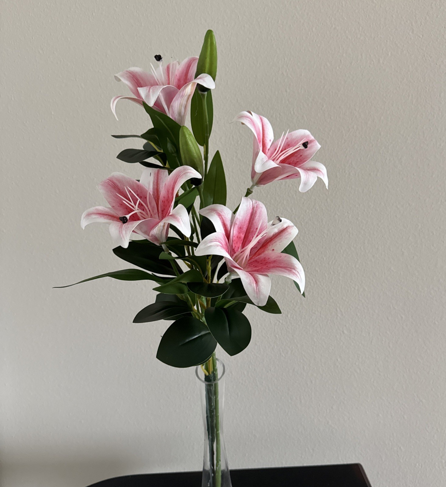 Arrangement Faux Artificial Pink Lily In Vase With Greenery Home Decor On Sale