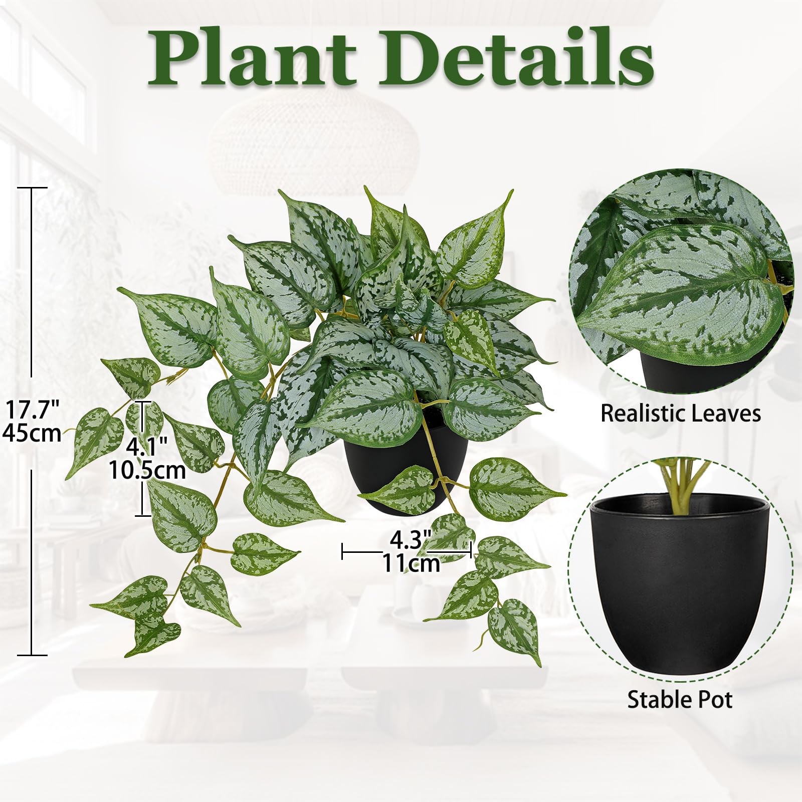 Artificial Potted Silk Ivy Vine Plants Faux Greenery Home Office Decor 17.7 In