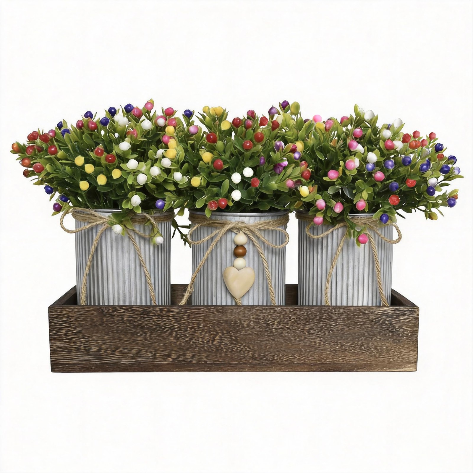 Artificial Milan Flower Bouquet Table Centerpiece 3MetalPot Tray Home Decor