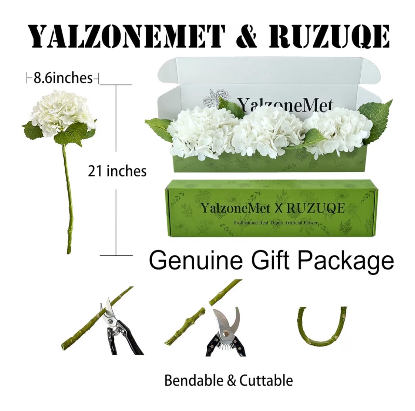 YalzoneMet 3 PCS White Hydrangea Artificial Flowers 21 inchs