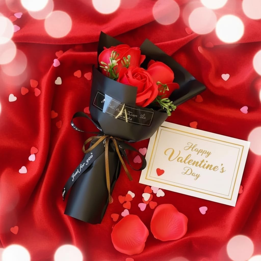 Elegant Red Rose Bouquet with 3 Heads Perfect Gift for Girlfriends and Friends