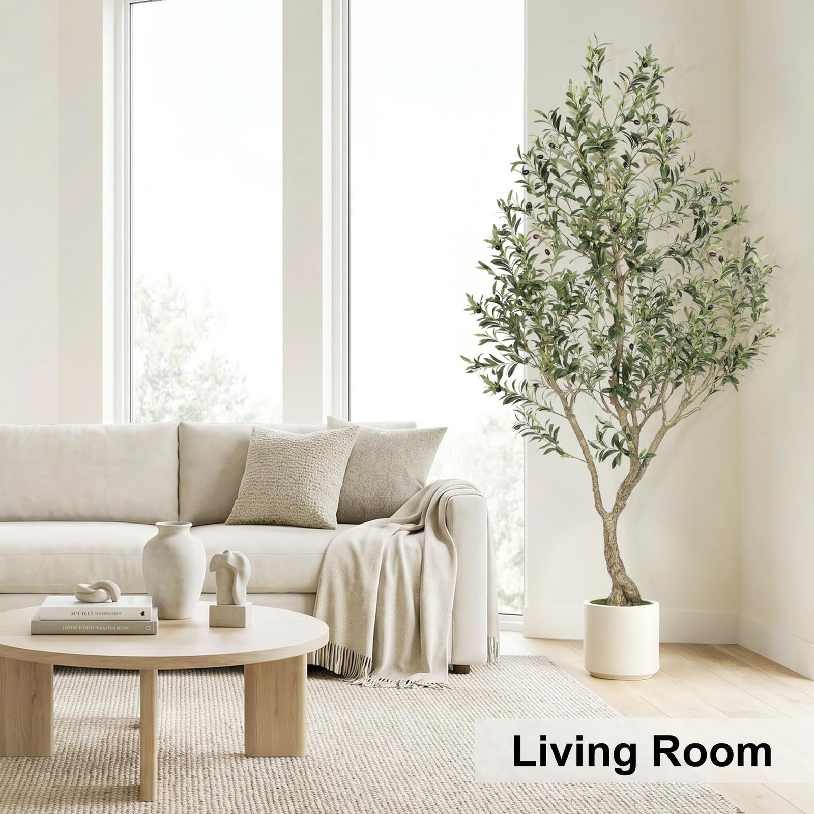 Faux Olive Tree 7ft – Olive Trees Artificial Indoor with Sturdy White Planter…