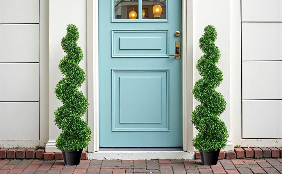 2PCS 3FT Topiary Trees Artificial UV Resistant Artificial Spiral Trees for Decor