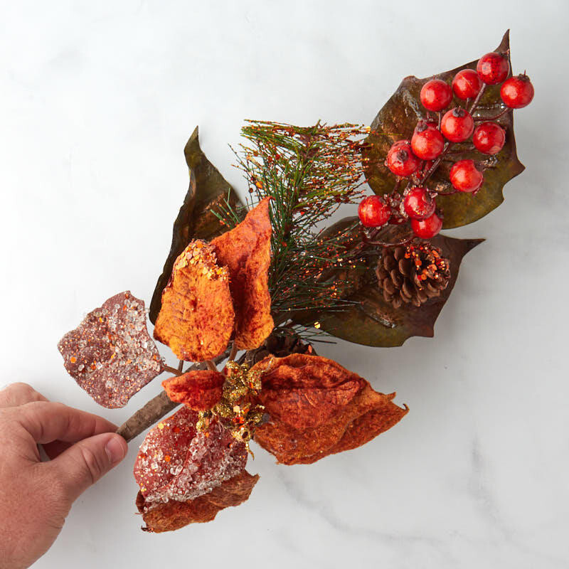 Set of 4 Glittered Copper Artificial Poinsettia 18″ Picks with Berries