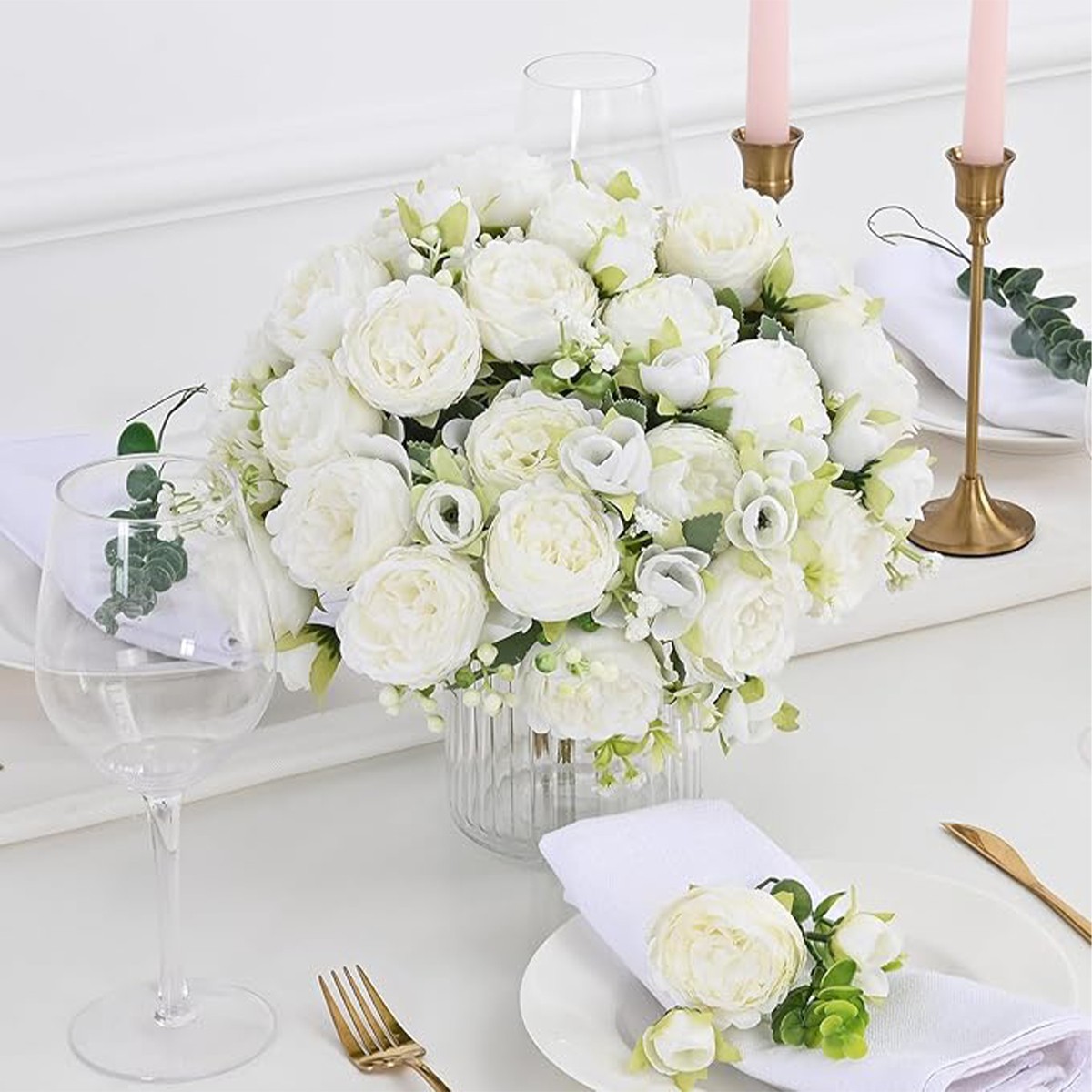 Artificial 36 Heads Silk Peony Flower Wedding Bouquet Home Party Outdoor Decor