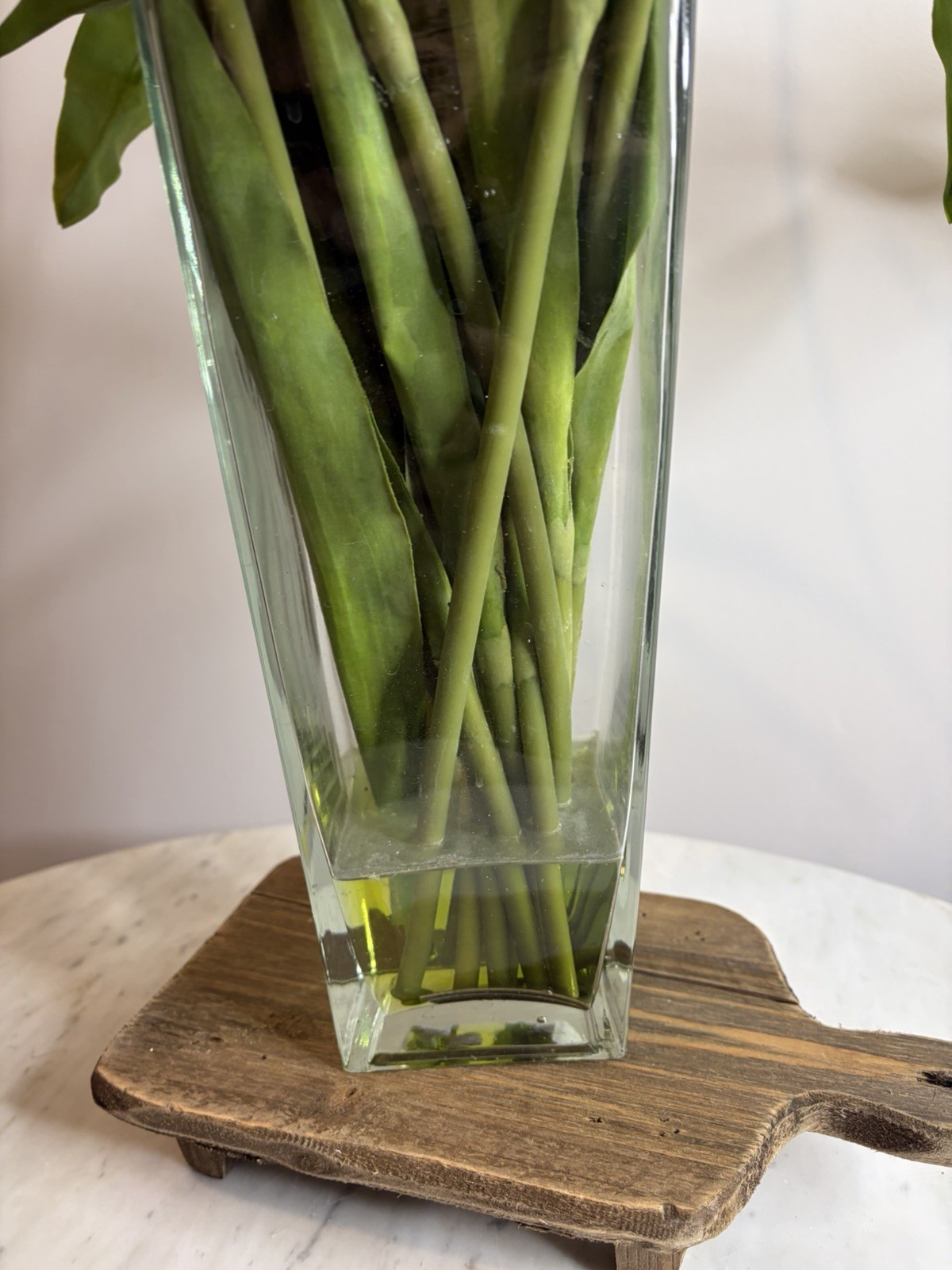 Artificial White Tulip Arrangement in Tall Glass Vase Faux Flower Centerpiece