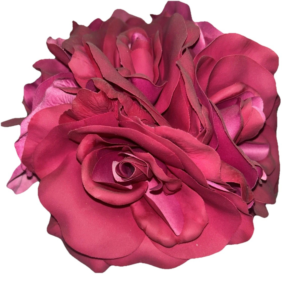 Faux Fuschia Rose Silk Flower Arrangement Clear Acrylic Water Glass Cube Vase 7”