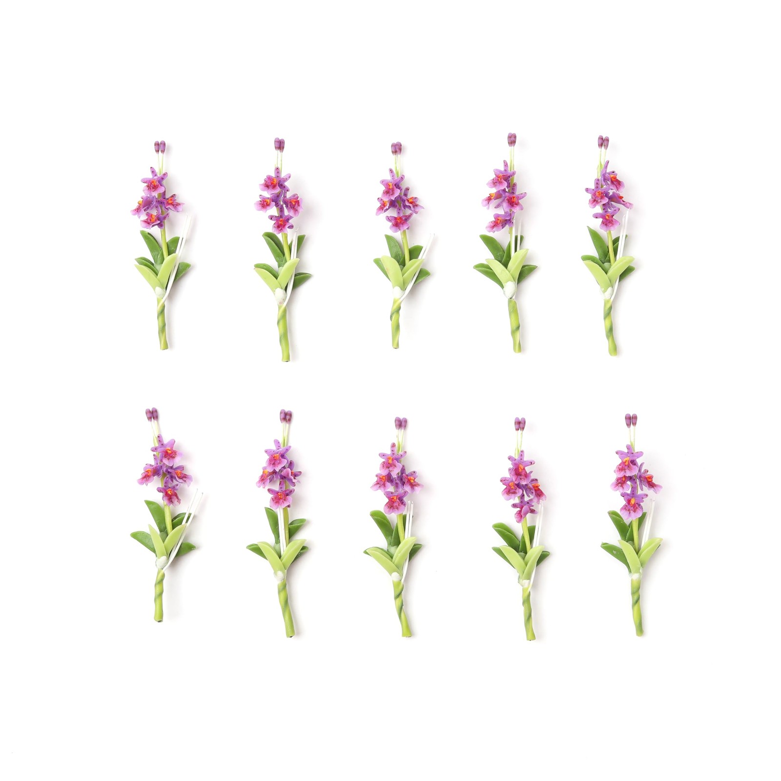 Set of 10 Purple Orchid Miniature Handmade Clay – Japanese Polymer Clay Flowe…