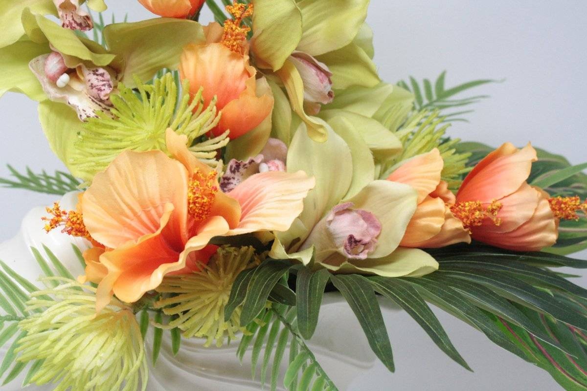 Artificial Tropical Floral Flower Arrangement Centerpiece Shell Vase Lime Green
