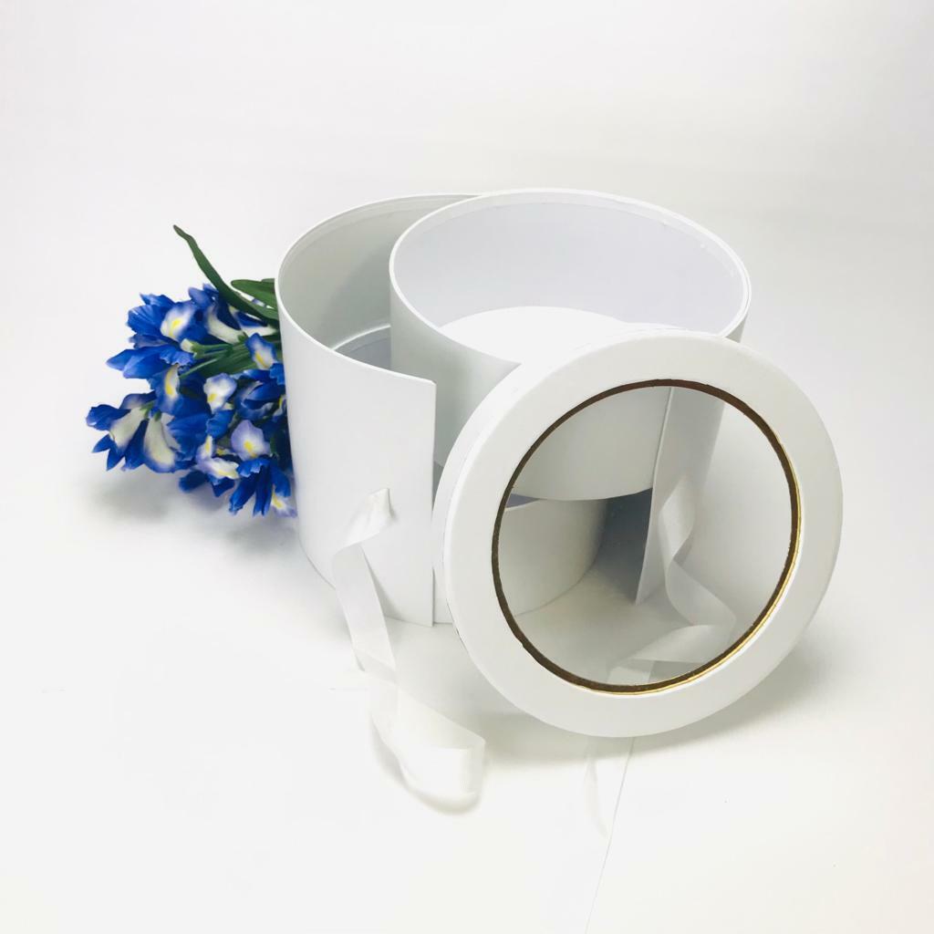 Premium Quality Round Shape Flower Box, Floral Gift Box, 2 Tier, with Lid, White