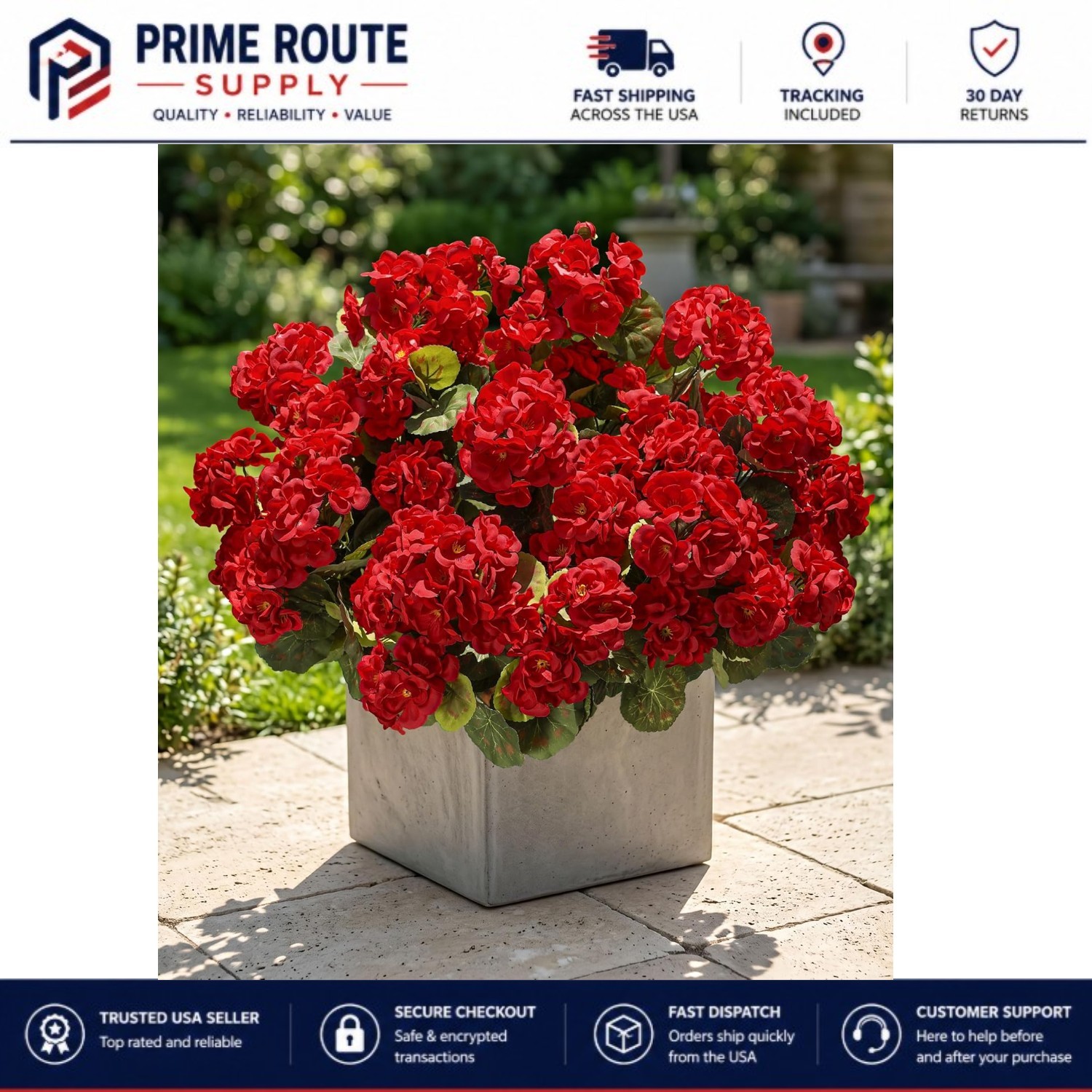 6 Bundles of Beautifully Crafted Silk Geraniums – Ideal for Porches and Gardens