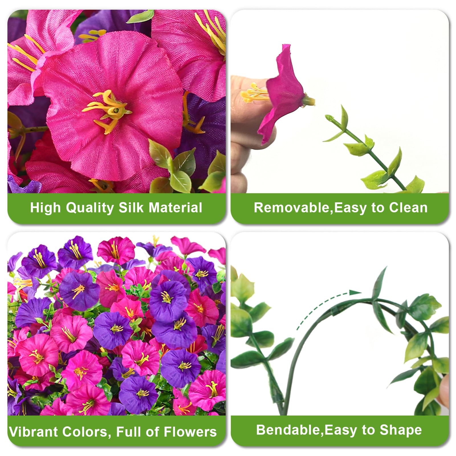 Artificial Hanging Flowers for Outdoor, 4Pcs UV Resistant Faux Morning Glory …