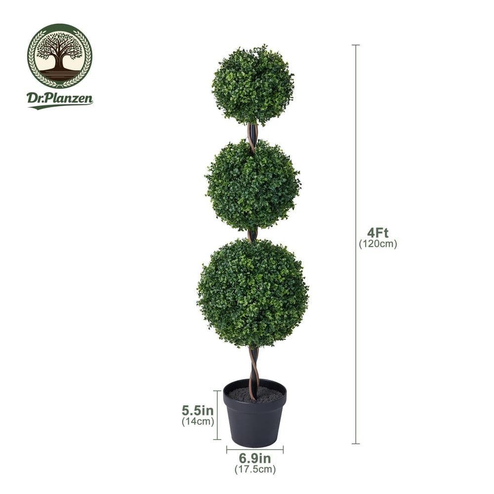 4 Ft. Artificial Triple Ball Topiary Trees Large Faux Boxwood Shrubs Plants for