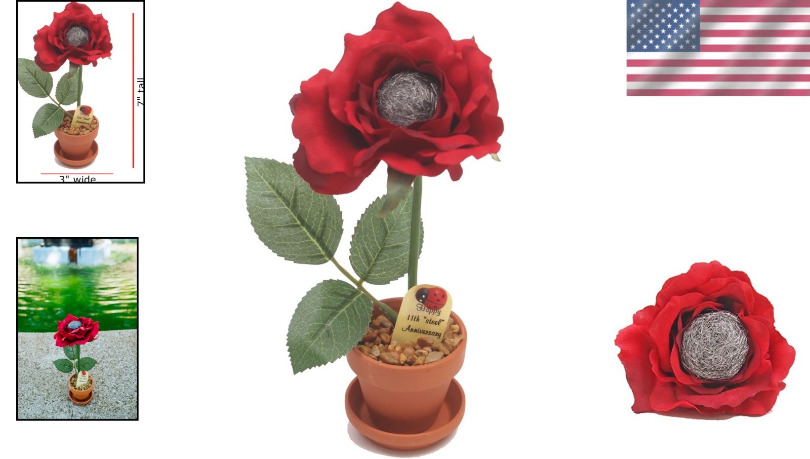 Steel Anniversary Rose – Terra Cotta Pot