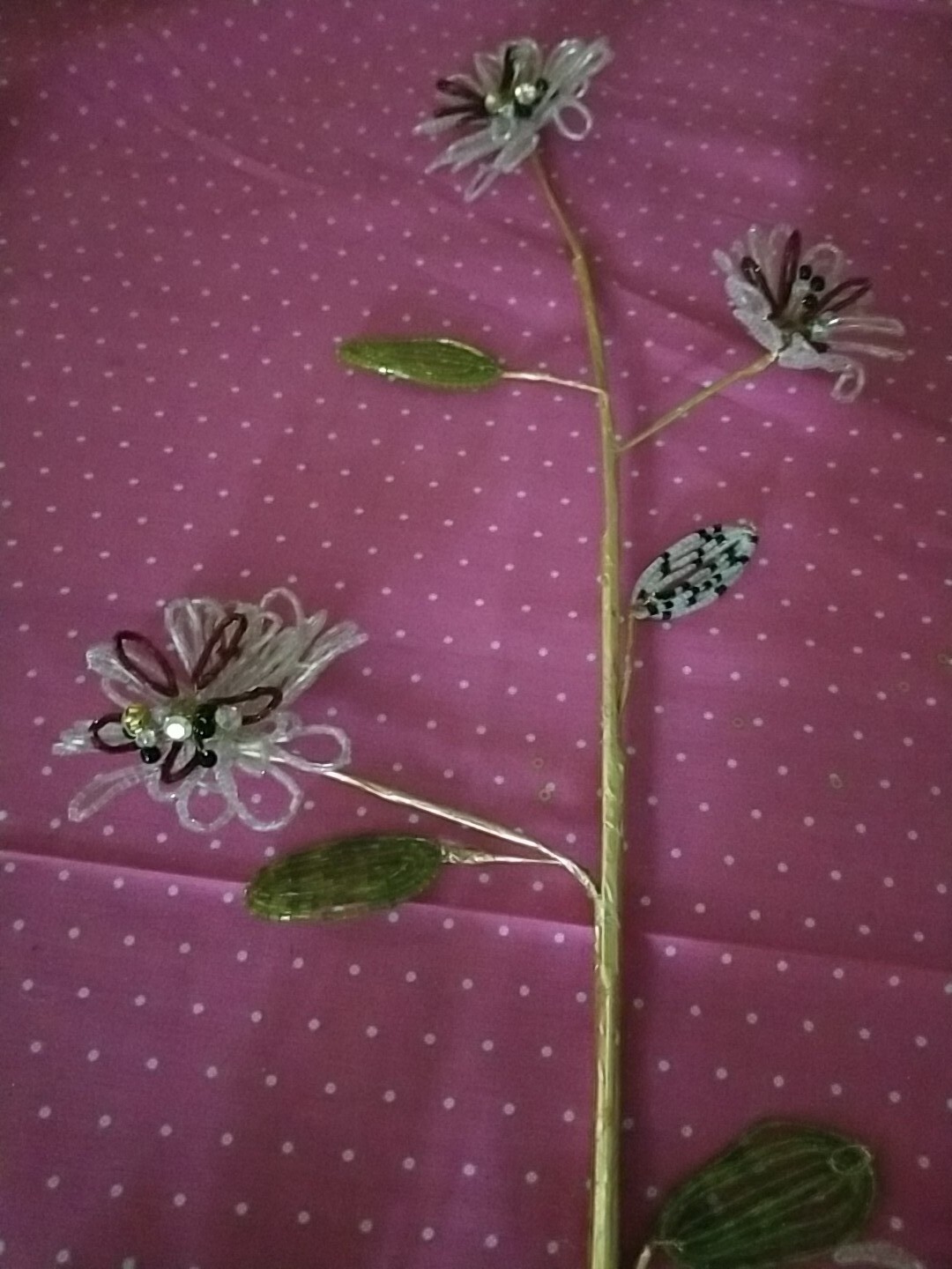 Mackenzie childs Pink/burgundy Beaded Flower Stem flowers On Stem 29″