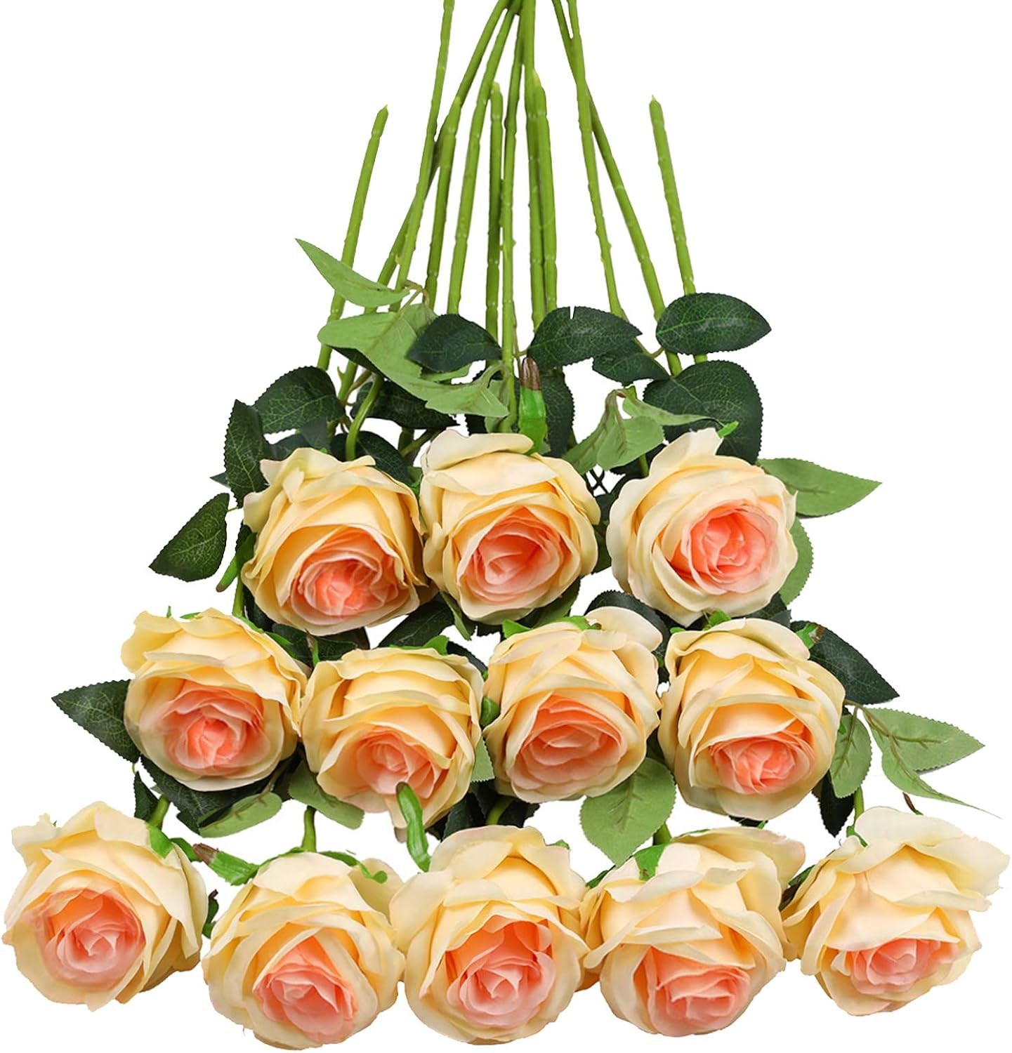 12 Pcs White Roses Long Stem, Artificial Silk Bouquet Wedding DIY