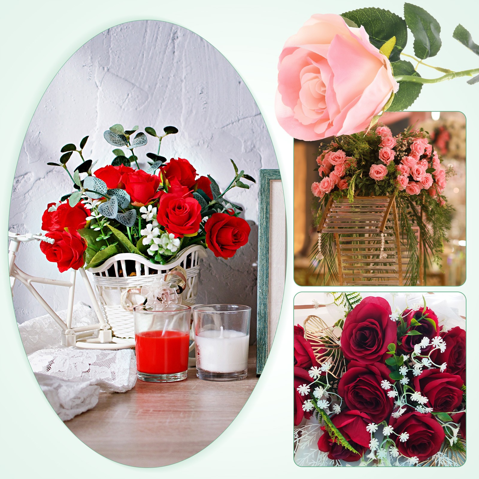 20-Pack Rose Artificial Flowers with Long Stem for Home Decor [Gradient Pink]