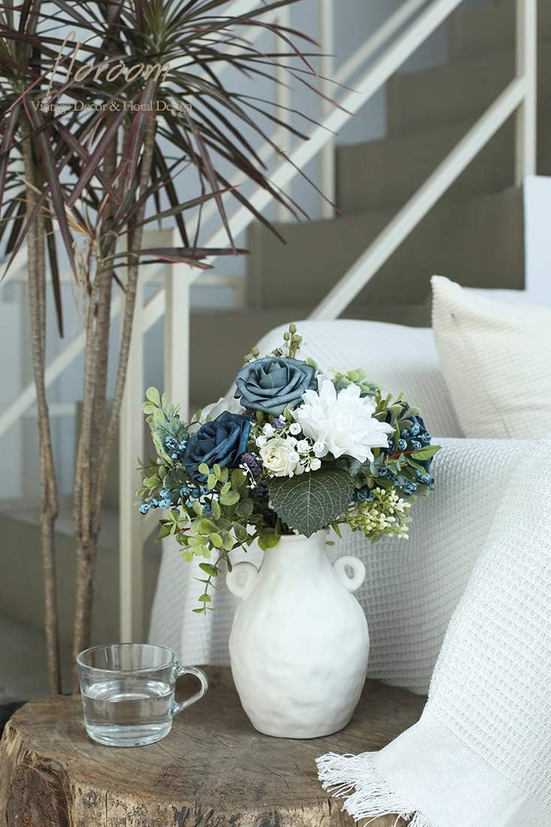 Artificial Flowers 50Pcs Real Looking Dusty Blue Foam Fake Roses with Stems for