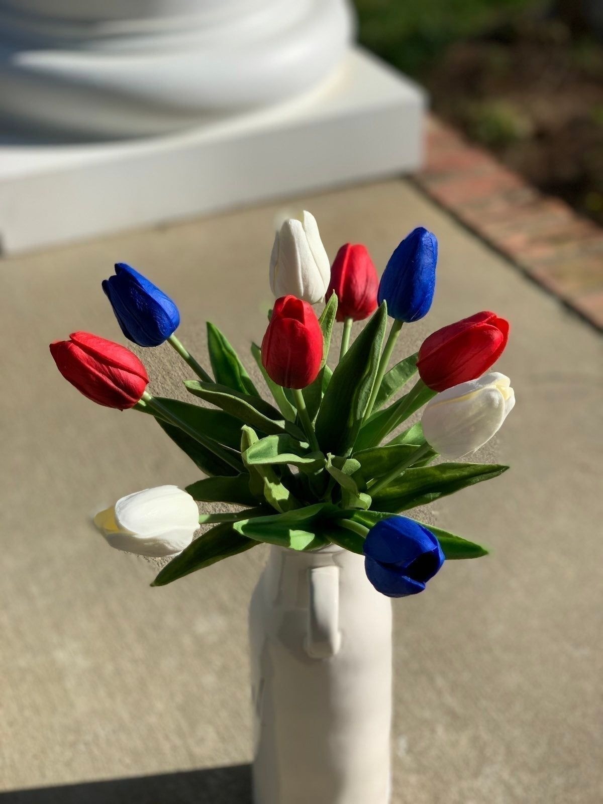 Patriotic Tulips Flowers Floral Faux Fake Red White Blue Lot American Farmhouse