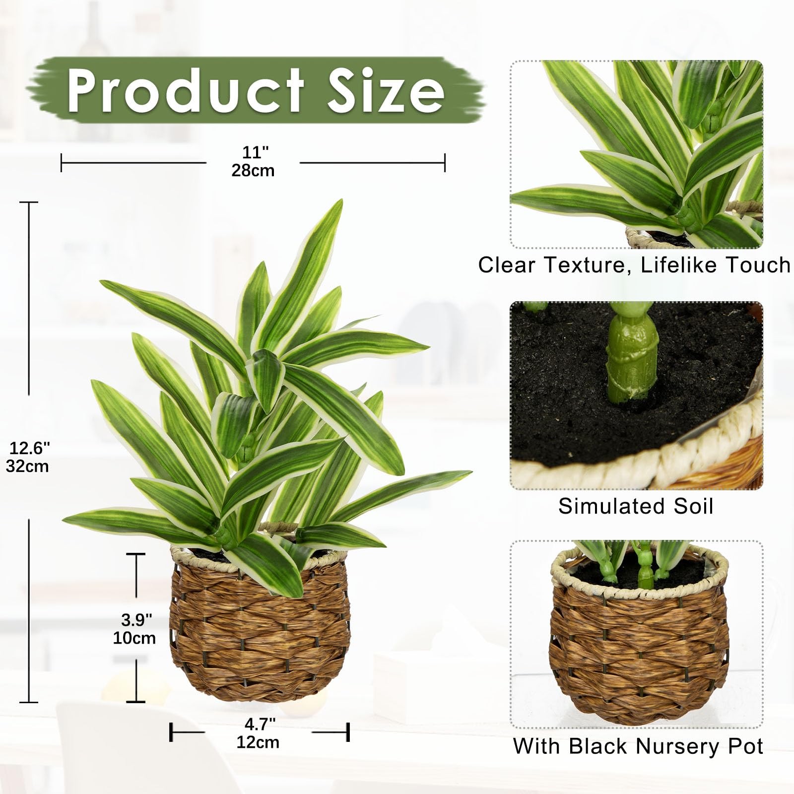 Fake Plants Dracaena Artificial Plant Realistic Faux Plants in Woven Pot Smal…