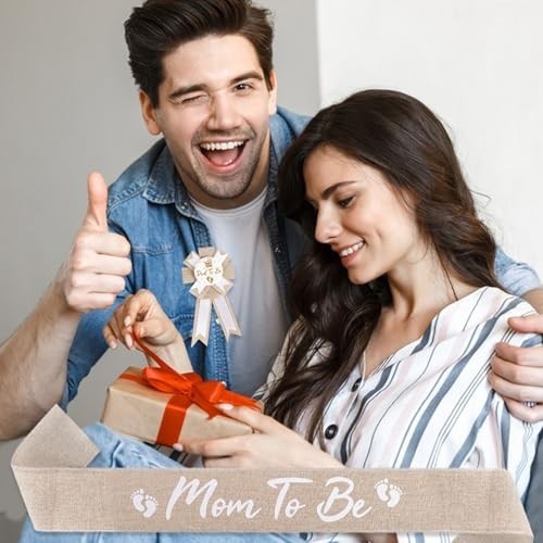 Rustic Boho Mom to Be Sash & Daddy to Be Badge Pins for Baby Shower Gender Revea