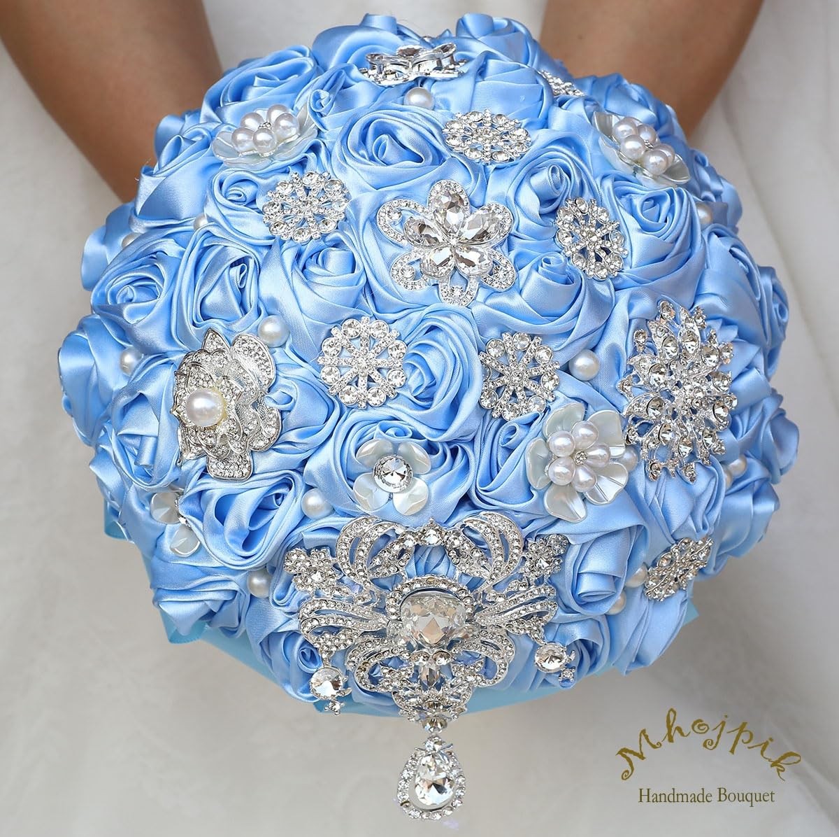 Bridal Wedding Bouquet Round Bling Brooch Bouquet Artificial Rose Flower Bunc…