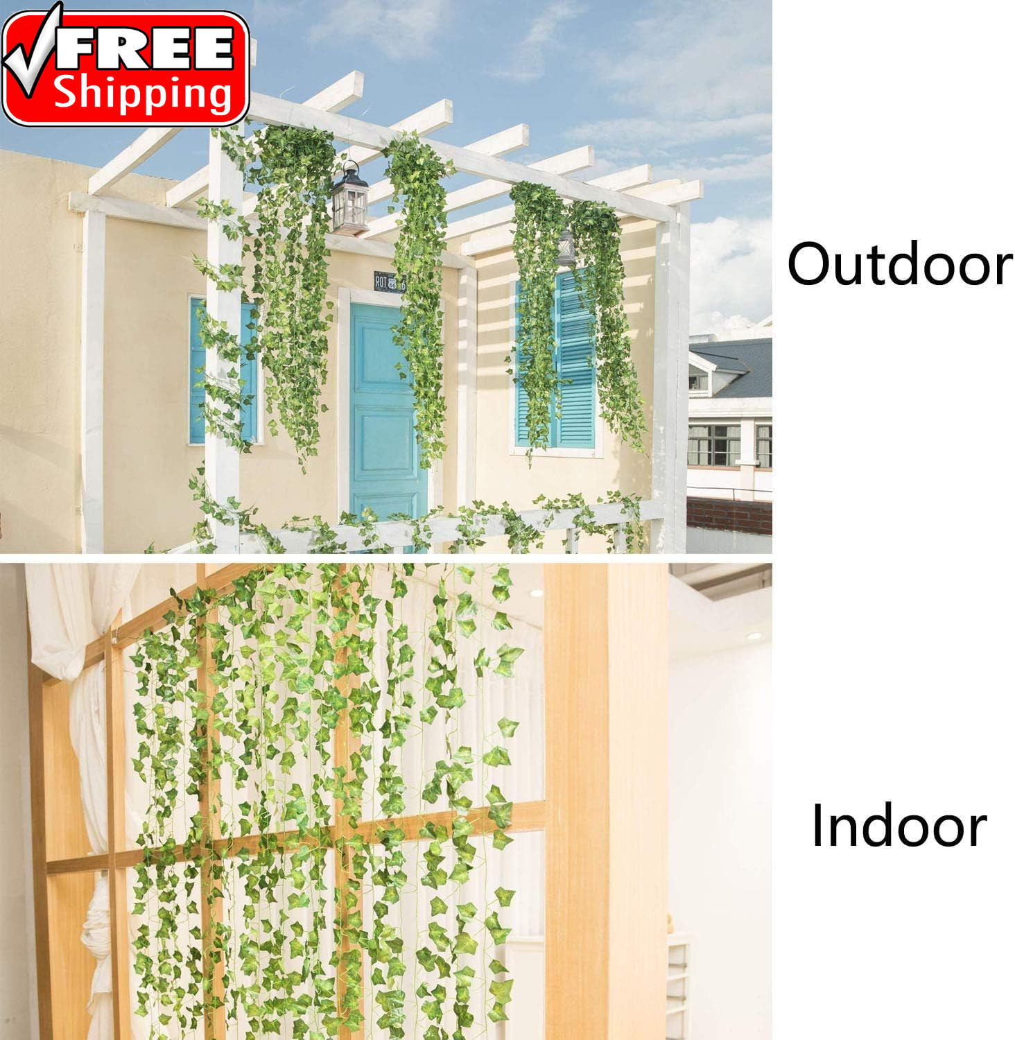 12 Pack Fake Vines for Room Decor Artificial Ivy Garland with Clip Green Flowers
