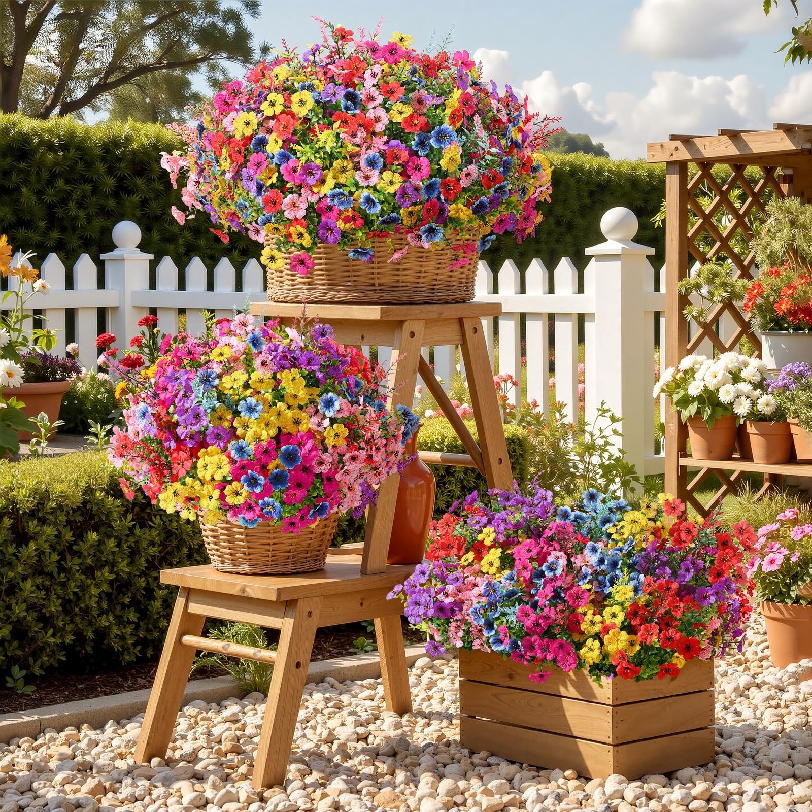 24 Bundles Artificial Flowers for Outdoors UV Resistant Decor