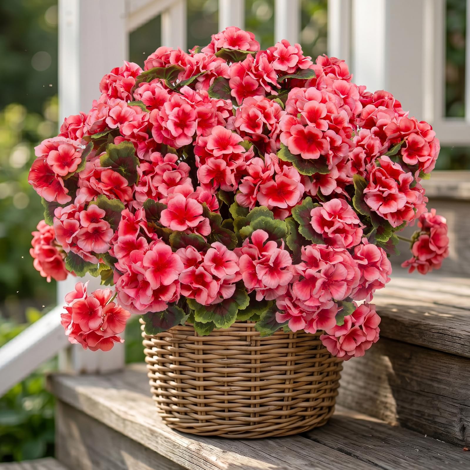 8 Pcs Artificial Geranium Plant Realistic Silk Flowers for Outside UV Resista…