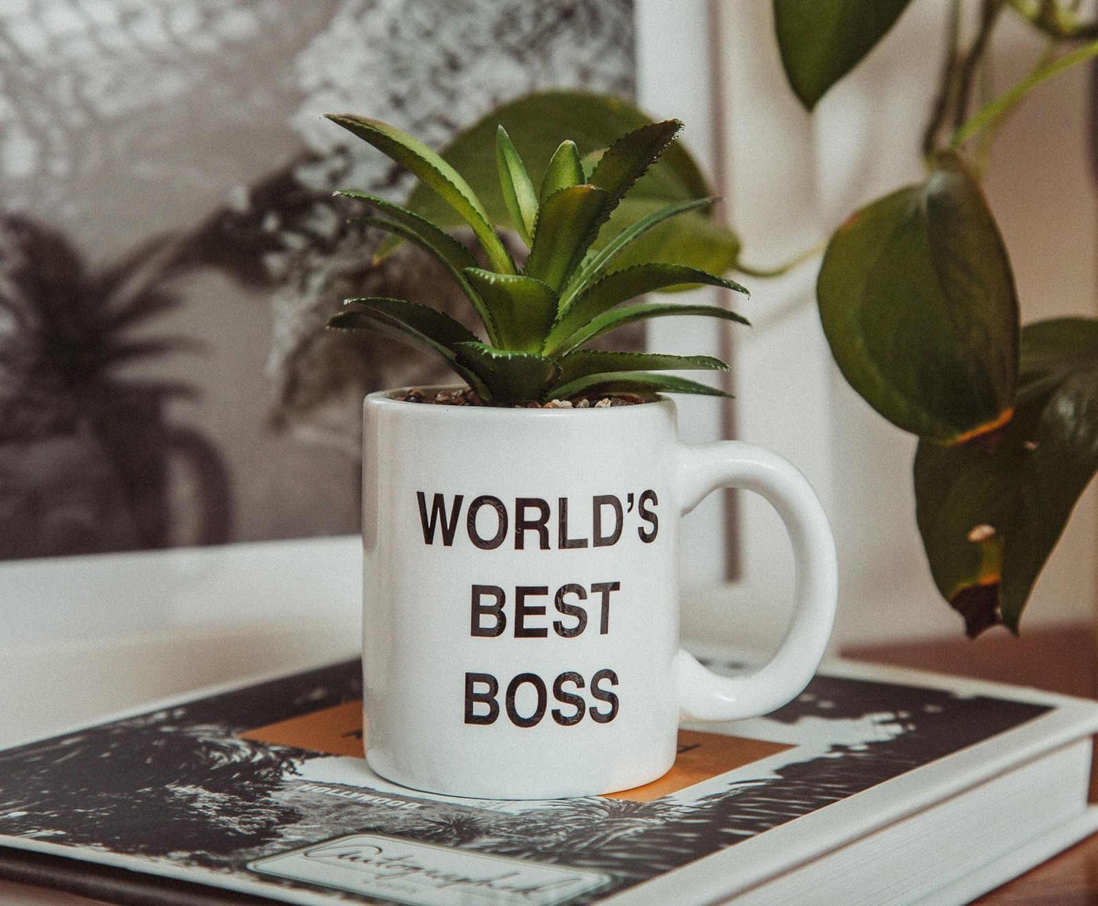 The Office World’s Best Boss Mini Planter With Artificial Plant Decor