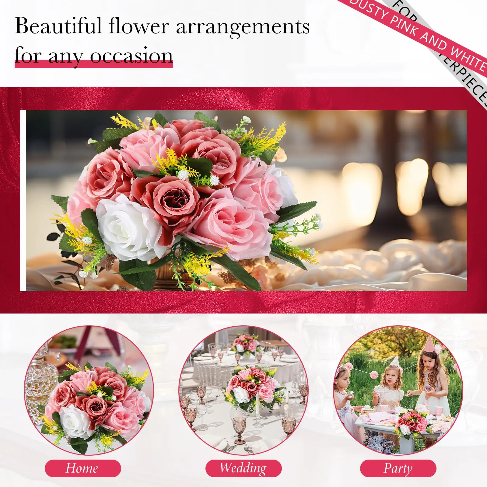 6Pcs Artificial Flowers Ball Centerpiece Table Decorations Rose Ball for Wedddin