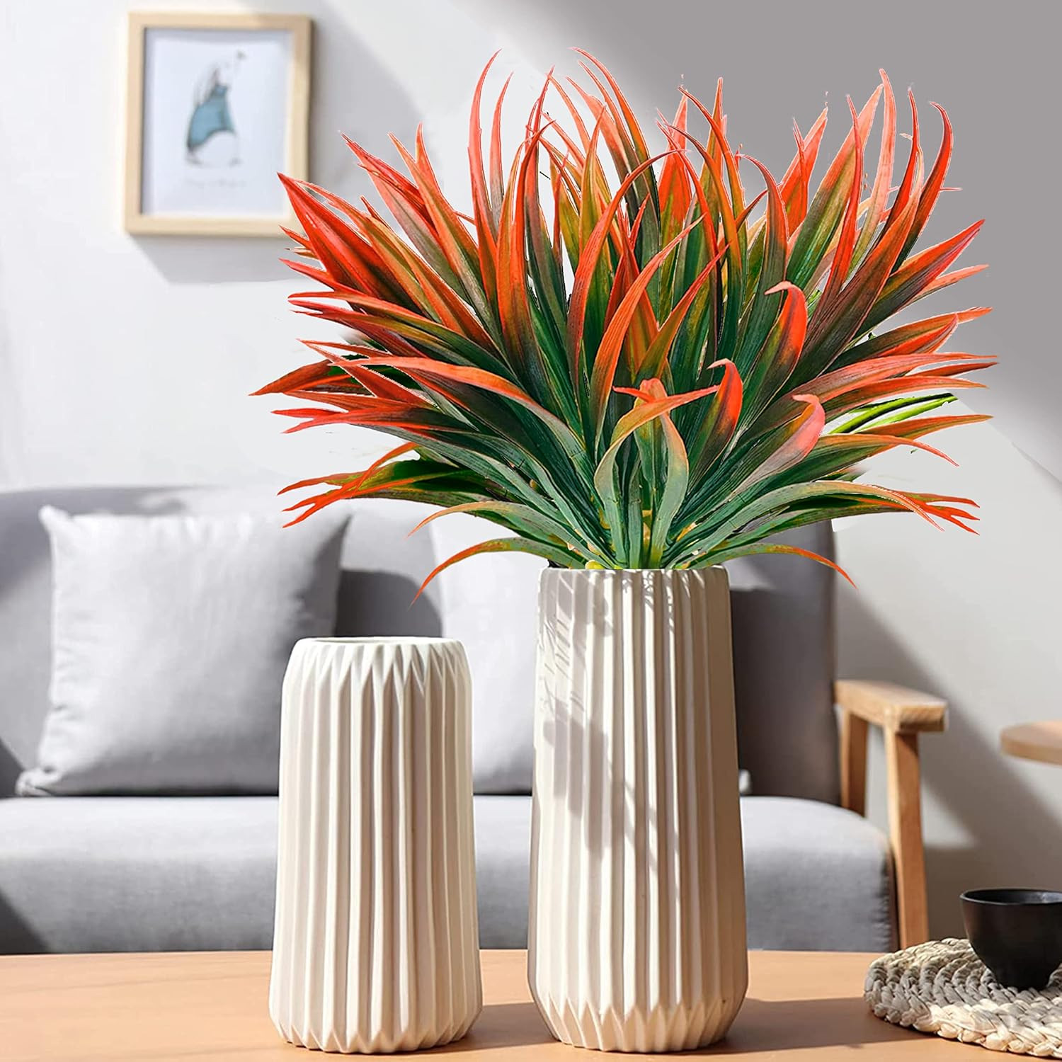 8 Pcs Outdoor Fake Plants UV Resistant Artificial Tall Grass Plants Faux Tropica