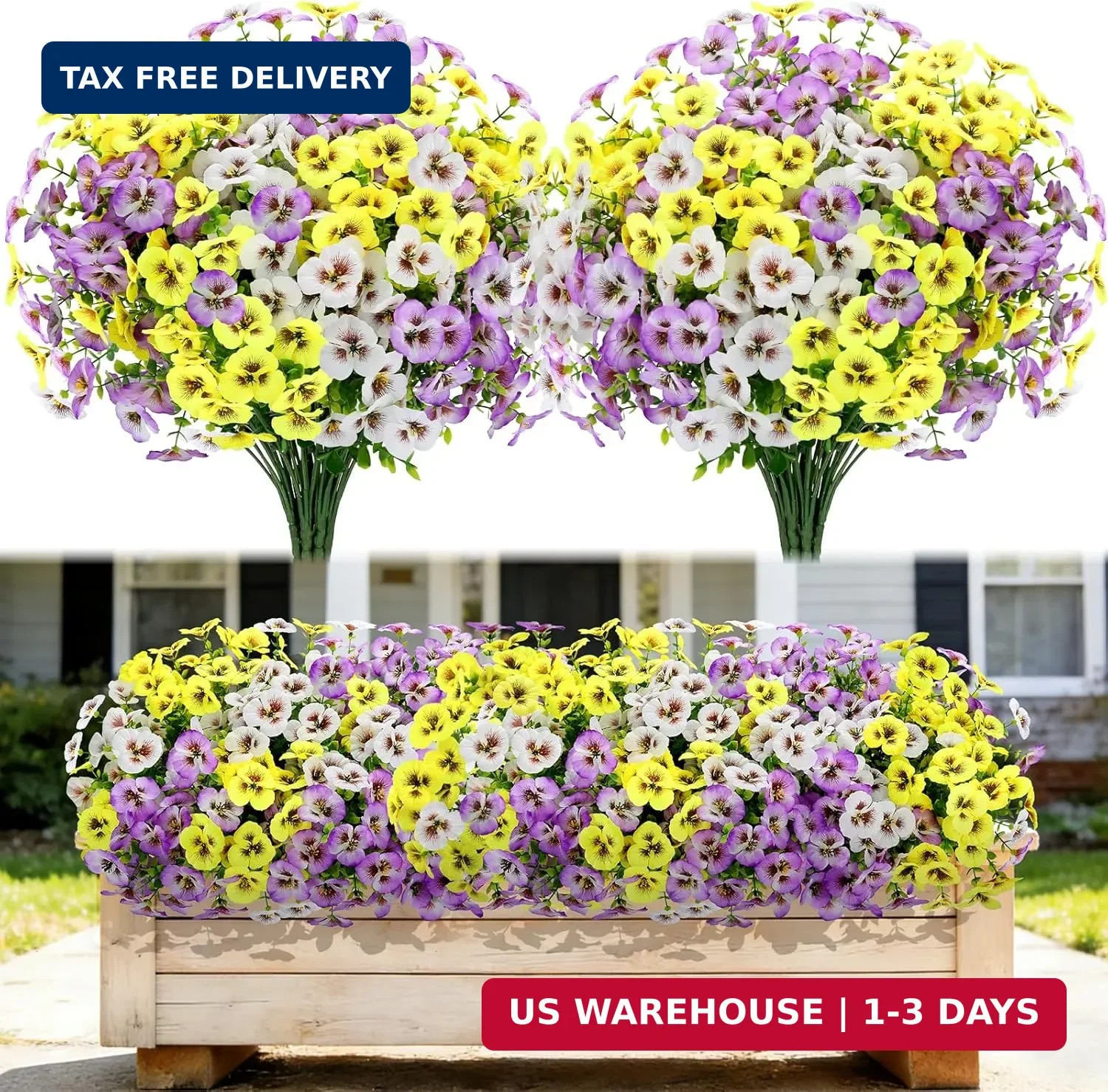 12Pcs Artificial Flowers Faux Silk Pansies with Eucalyptus, UV Resistant Realist