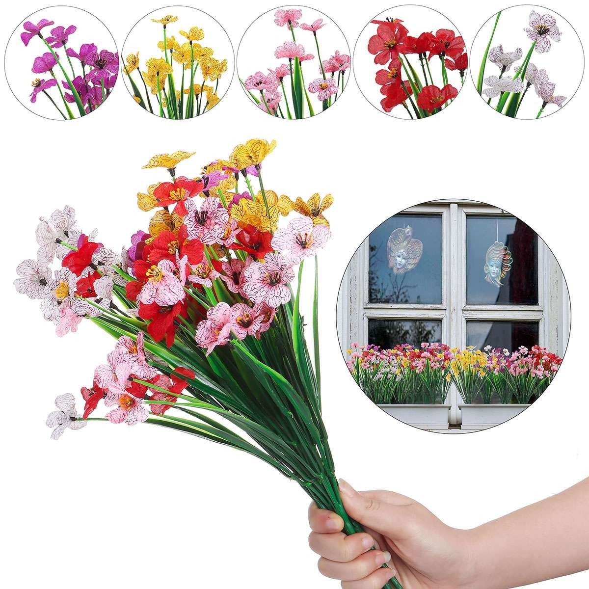 Artificial Flowers Outdoor Plastic Fake Plants UV Resistant Home Garden Decor US