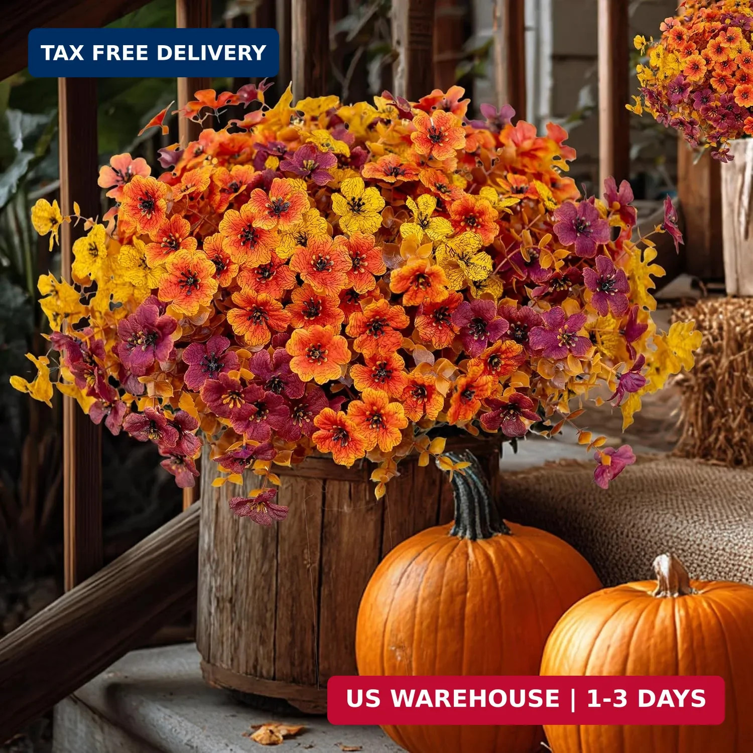 AXYLEX Artificial Fall Flowers for Outdoor Fake Mums – 16 Bundles Fake Plants UV