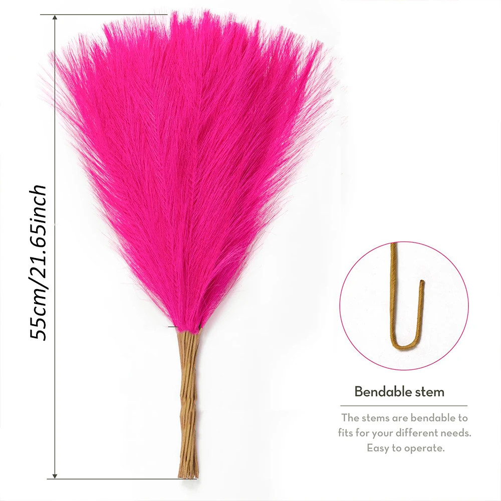 20PCS Artificial Faux Bulk Pampas Grass 55CM Boho Decor Flower Fake Plant Fluffy
