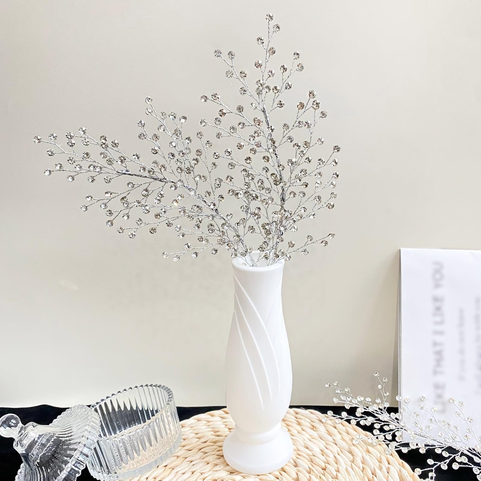 White Crystal Picks Sparkling Glitter Berry Stem Ornaments Festive Christmas …