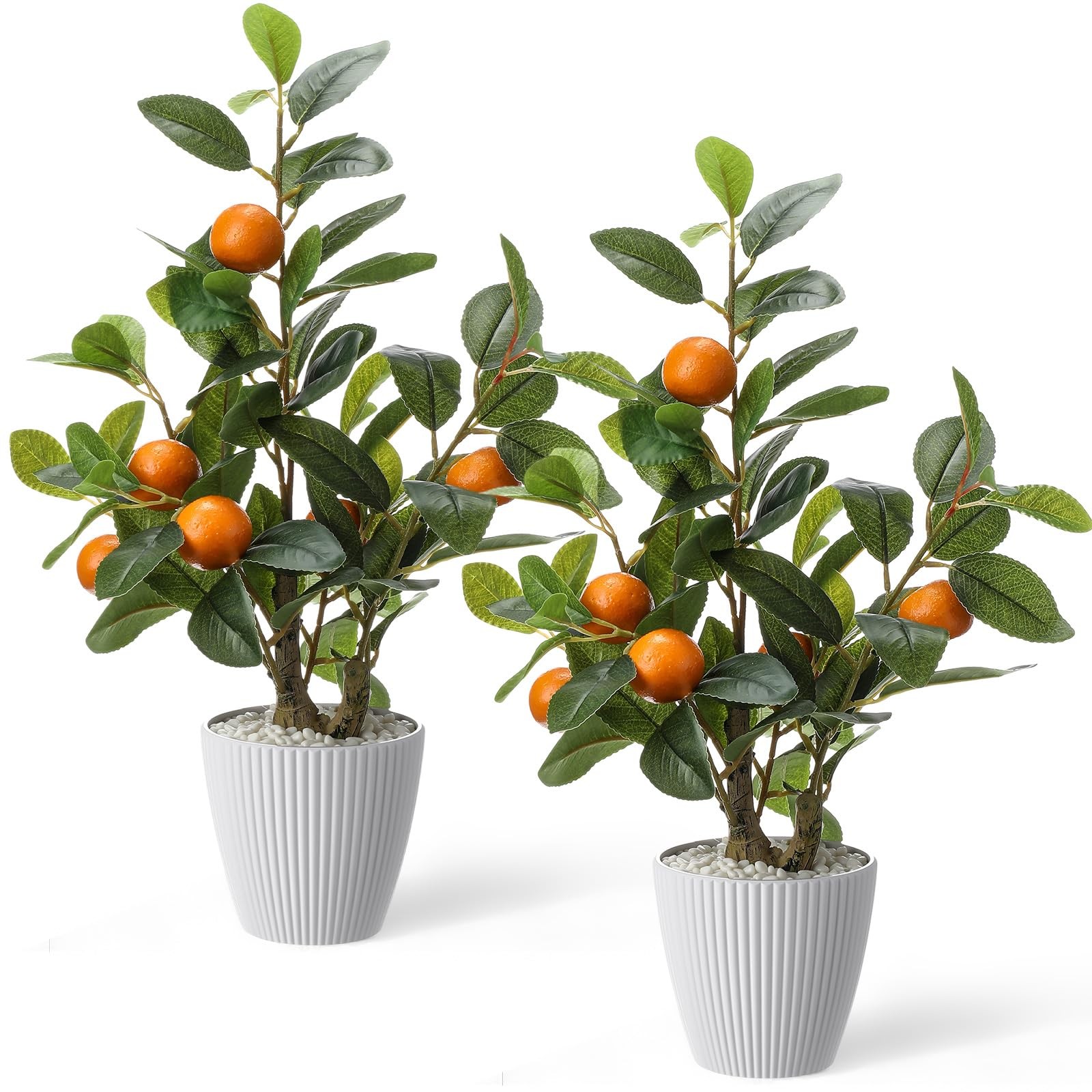 2 Pack Artificial Orange Potted Plants 19.7 Inches Fake Tree Fruit Pot Decor