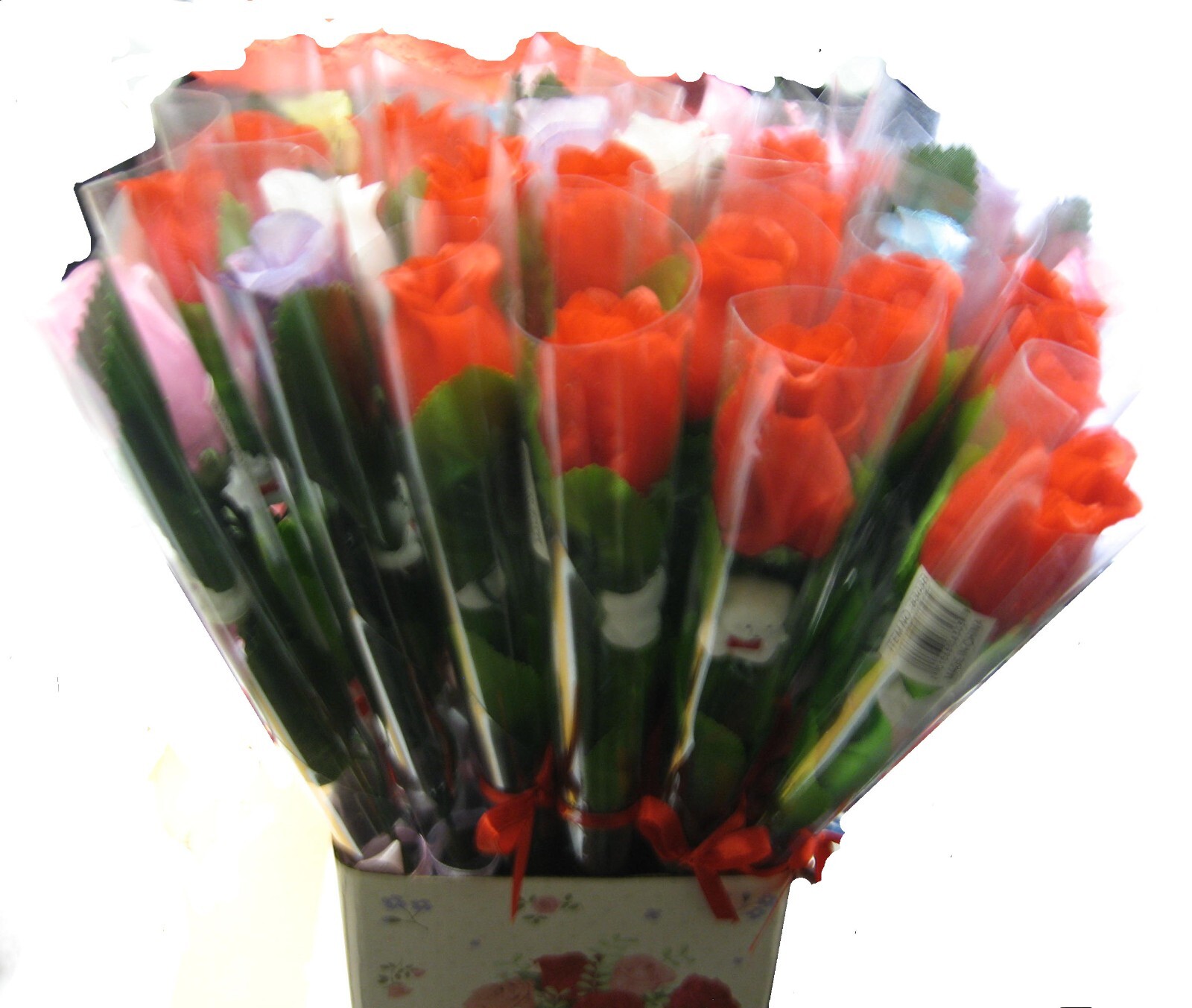 Long Stem Red and Pink Roses with Small Teddy Bear -15″ long – 6 pcs per order