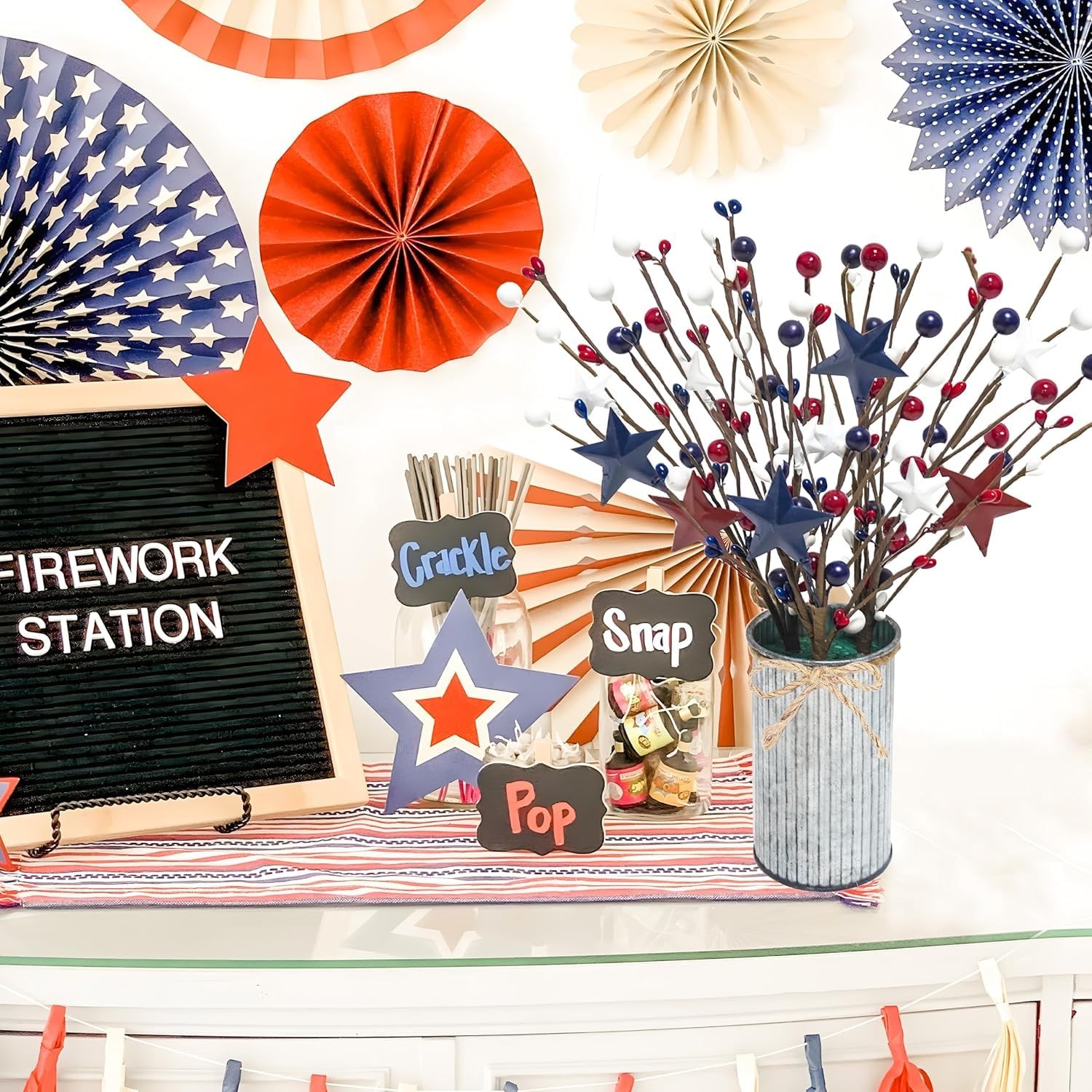 4th of July Decorations 6PCS Artificial Patriotic Floral Picks with Vase, Art…