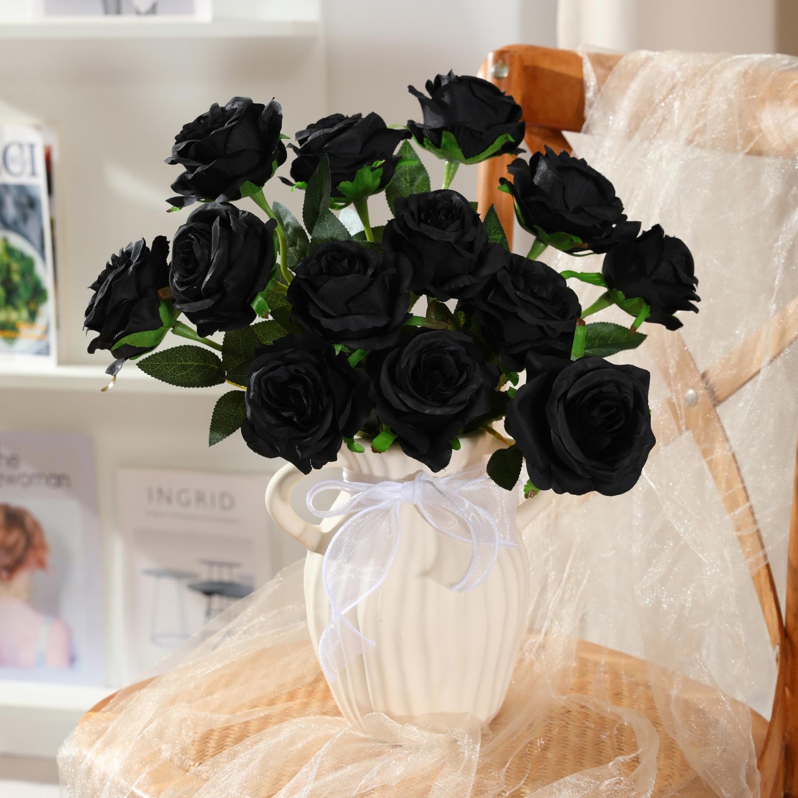 50pcs Artificial Silk Roses Bulk,Fake Roses Flower with Stems Realistic Flowe…