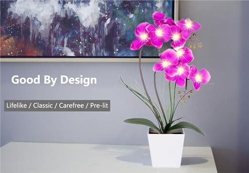 HOMESEASONS Pre-Lit Artificial Orchid Arrangement, LED Orchid Plant with 9